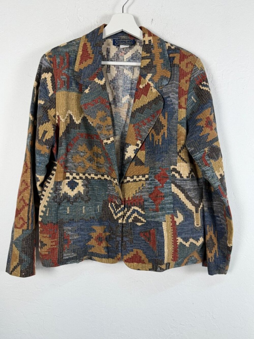 Willow Ridge Vintage Southwestern Tapestry Blazer Jacket Size 16 Blue Aztec Geo